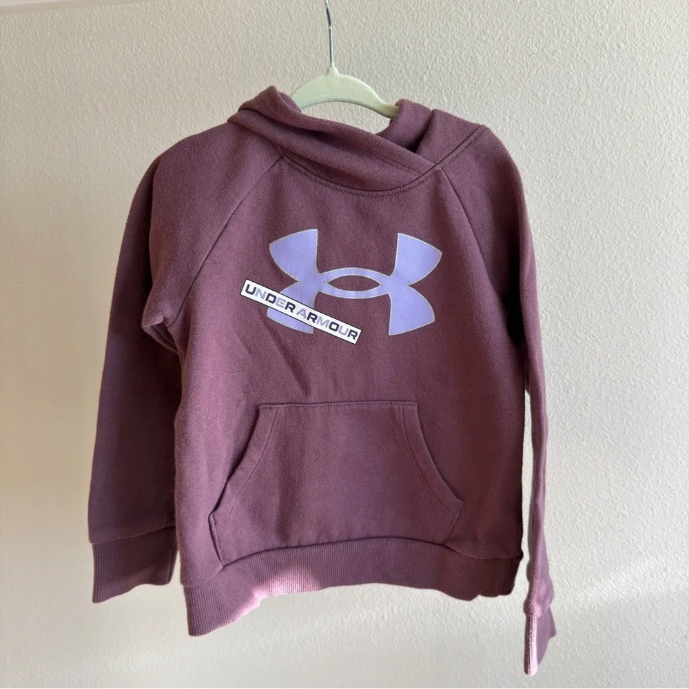 Under Armour Girls Hoodie Size 5 Maroon Plum Logo Pullover Sweatshirt